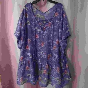 Blue and pink floral blouse